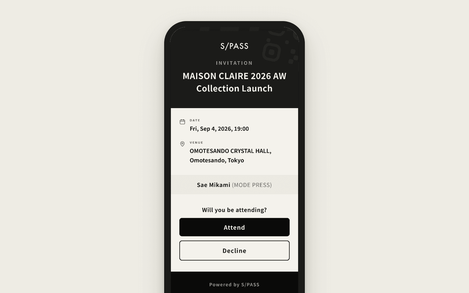 The RSVP page in English where a guest replies with one tap